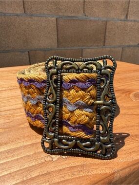 Decorative Braided Belt with Ornate Bronze Buckle